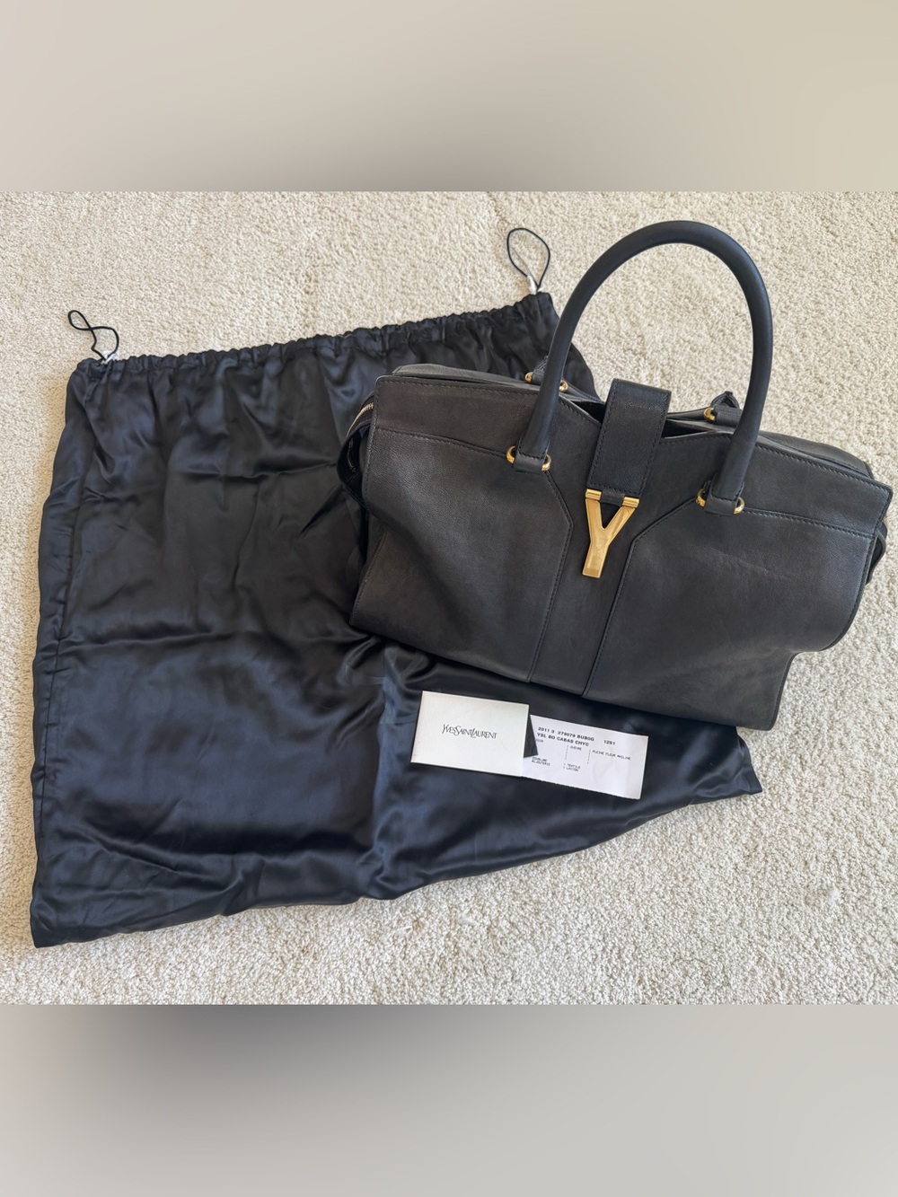 Authentic Yves Saint Laurent Black Leather Medium Cabas Chyc Bag w/ Dust Bag